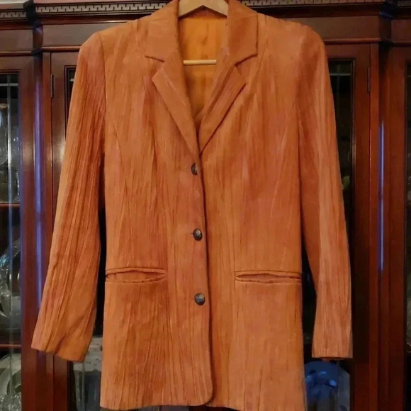 Leder Poland Jackets & Blazers - Vintage 80s Suede leather Blazer Padded shoulder Coat Jacket Rare!